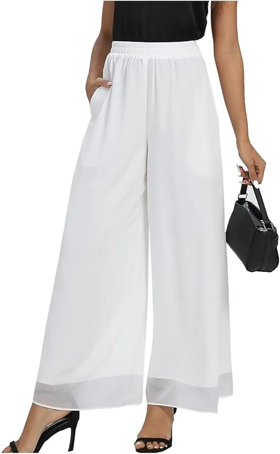 Women's Linen Blend Summer Floral Pants Low Waist Wide Leg Plus Size Pant Trousers Travel