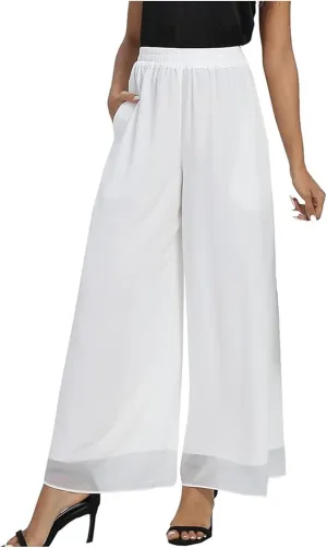 Women's Linen Blend Summer Floral Pants Low Waist Wide Leg Plus Size Pant Trousers Travel