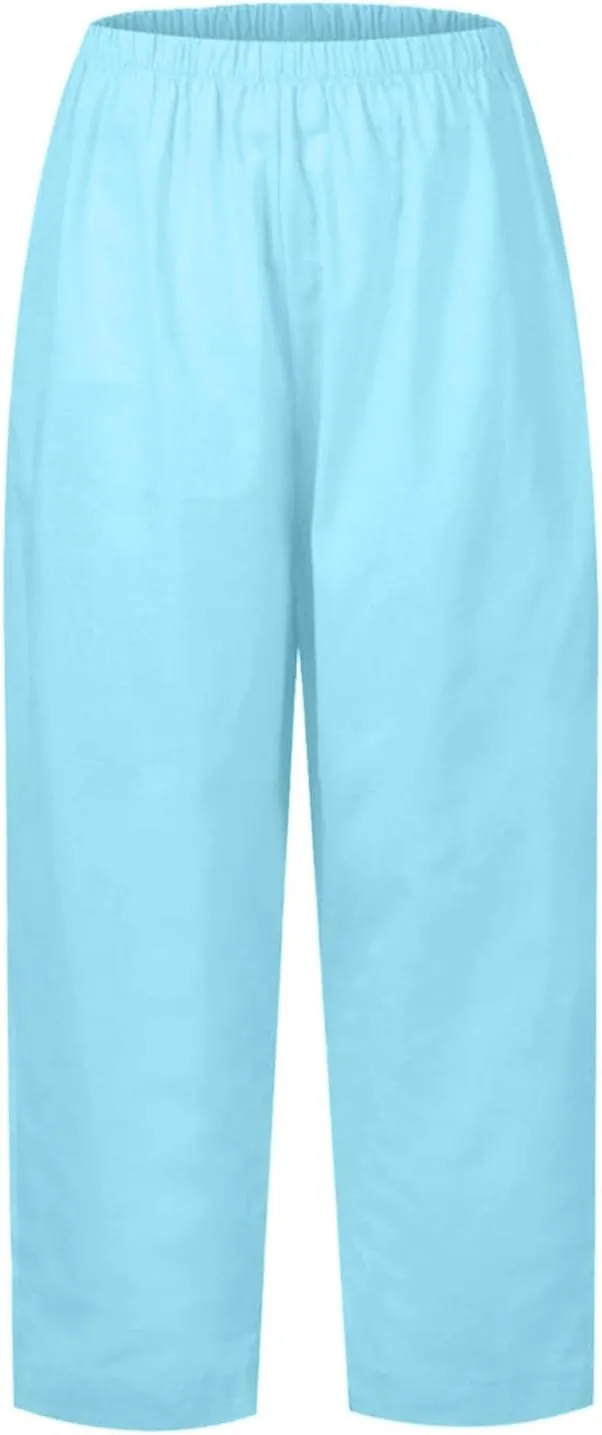 Womens Linen Casual Pants Winter Linen Business Capris with Pockets Wide Leg Straight Leg