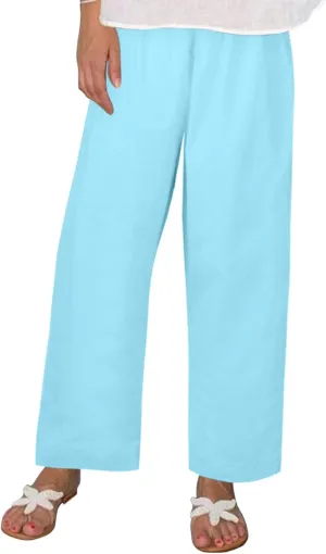 Womens Linen Casual Pants Winter Linen Business Capris with Pockets Wide Leg Straight Leg