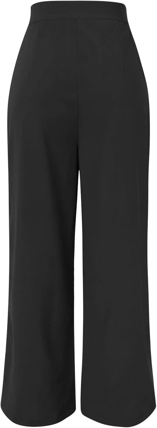 Women's Linen Pants Elastic High Waist Wide Leg Lounge Trousers Summer Loose Fit Beach Pant with Pockets 2025