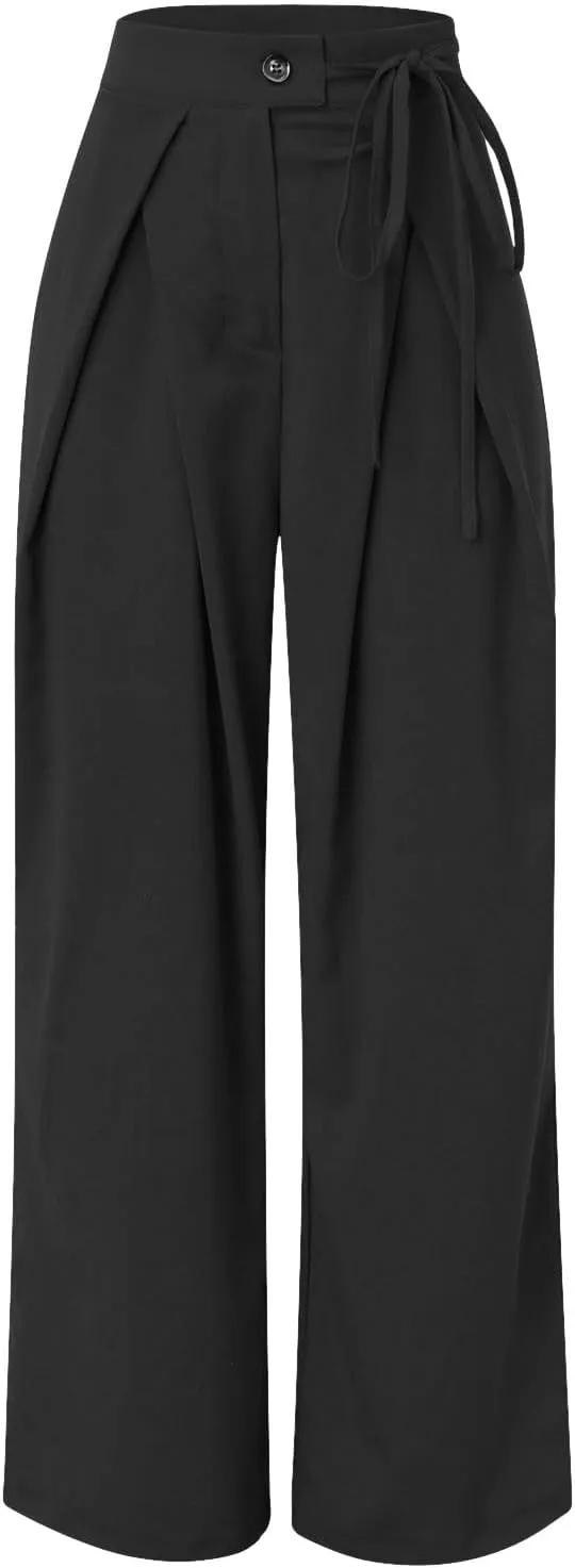 Women's Linen Pants Elastic High Waist Wide Leg Lounge Trousers Summer Loose Fit Beach Pant with Pockets 2025