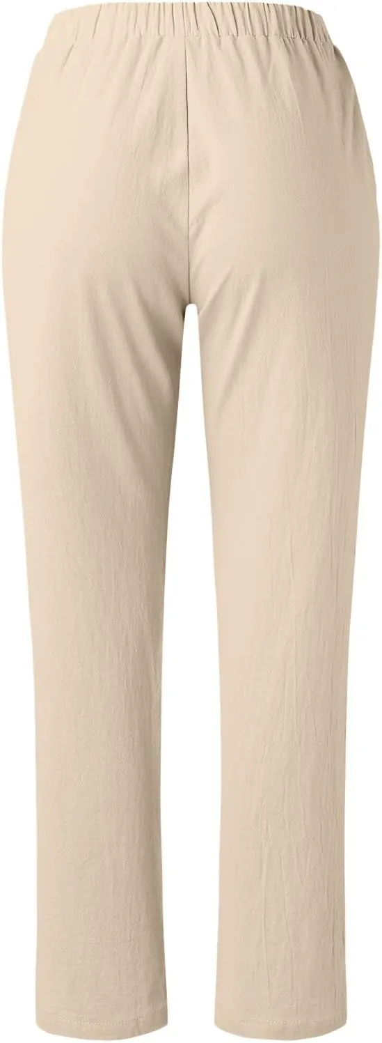 Womens Linen Summer Trendy Palazzo Pants High Waist Wide Leg Slim Fit Palazzo Pants Business Work