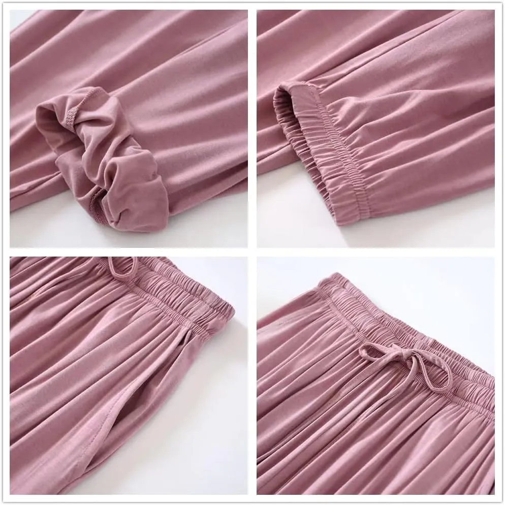 Women's Long Sleep Pants Summer Modal Lightweight Lounge Pants Casual Home Wear Bottoms Pajama Pants With Pocket