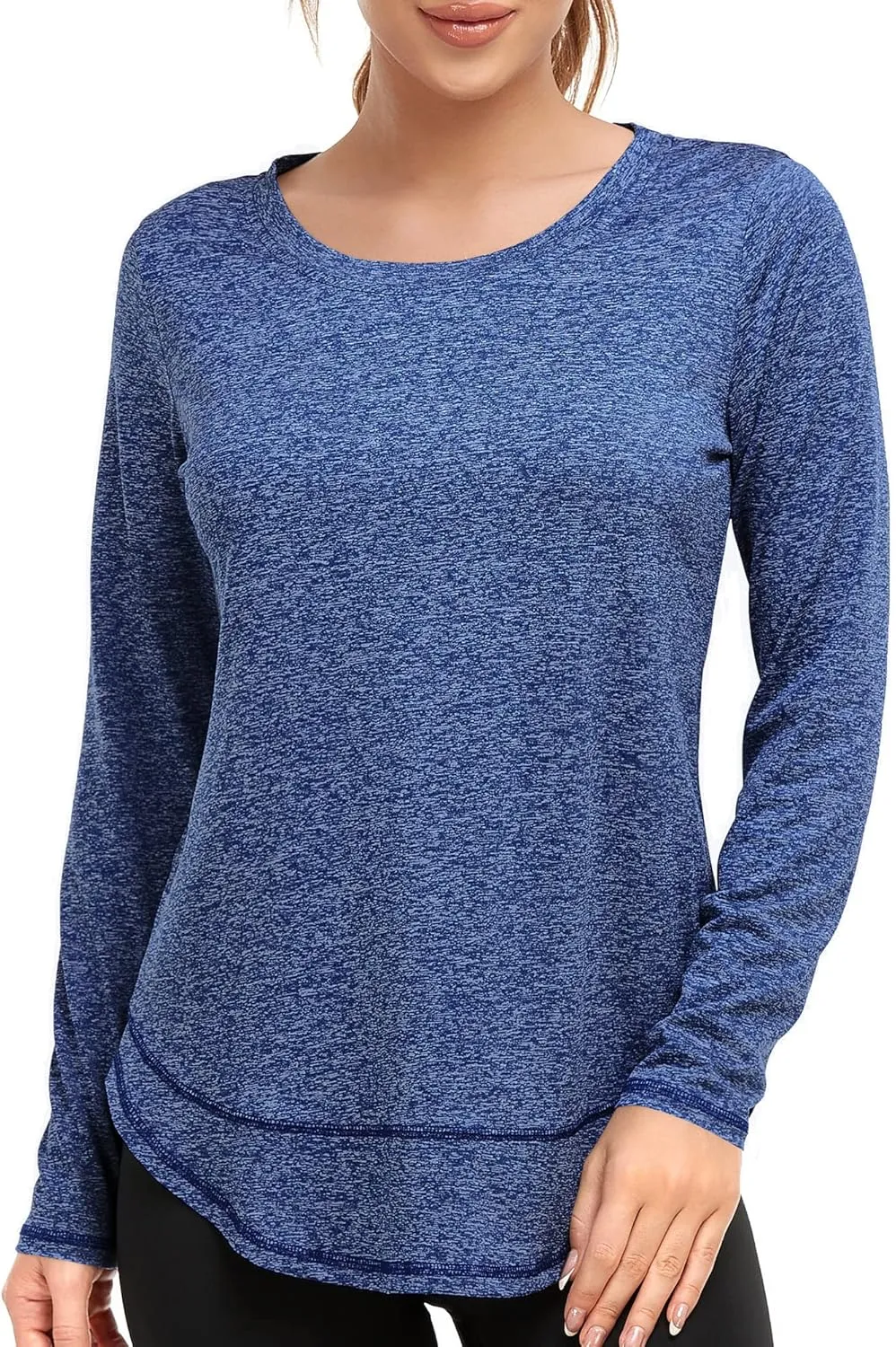 Women's Long Sleeve Workout Shirts Crewneck Sports Yoga Running Dry Fit Tops Side Split Tee