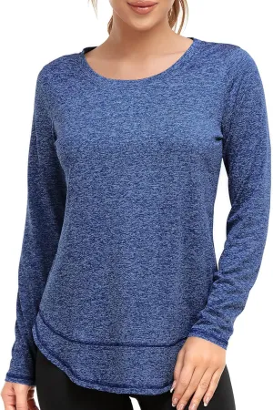 Women's Long Sleeve Workout Shirts Crewneck Sports Yoga Running Dry Fit Tops Side Split Tee