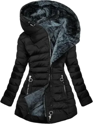 Women's Long Warm Thickened Winter Coat Offer Sherpa Lined Down Jacket Winter Cotton Padded Jacket Waterproof Fleece Coats Outdoor Women's Jacket(Black,Medium)