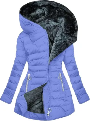 Women's Long Warm Thickened Winter Coat Offer Sherpa Lined Down Jacket Winter Cotton Padded Jacket Waterproof Fleece Coats Outdoor Women's Jacket(Blue,X-Large)