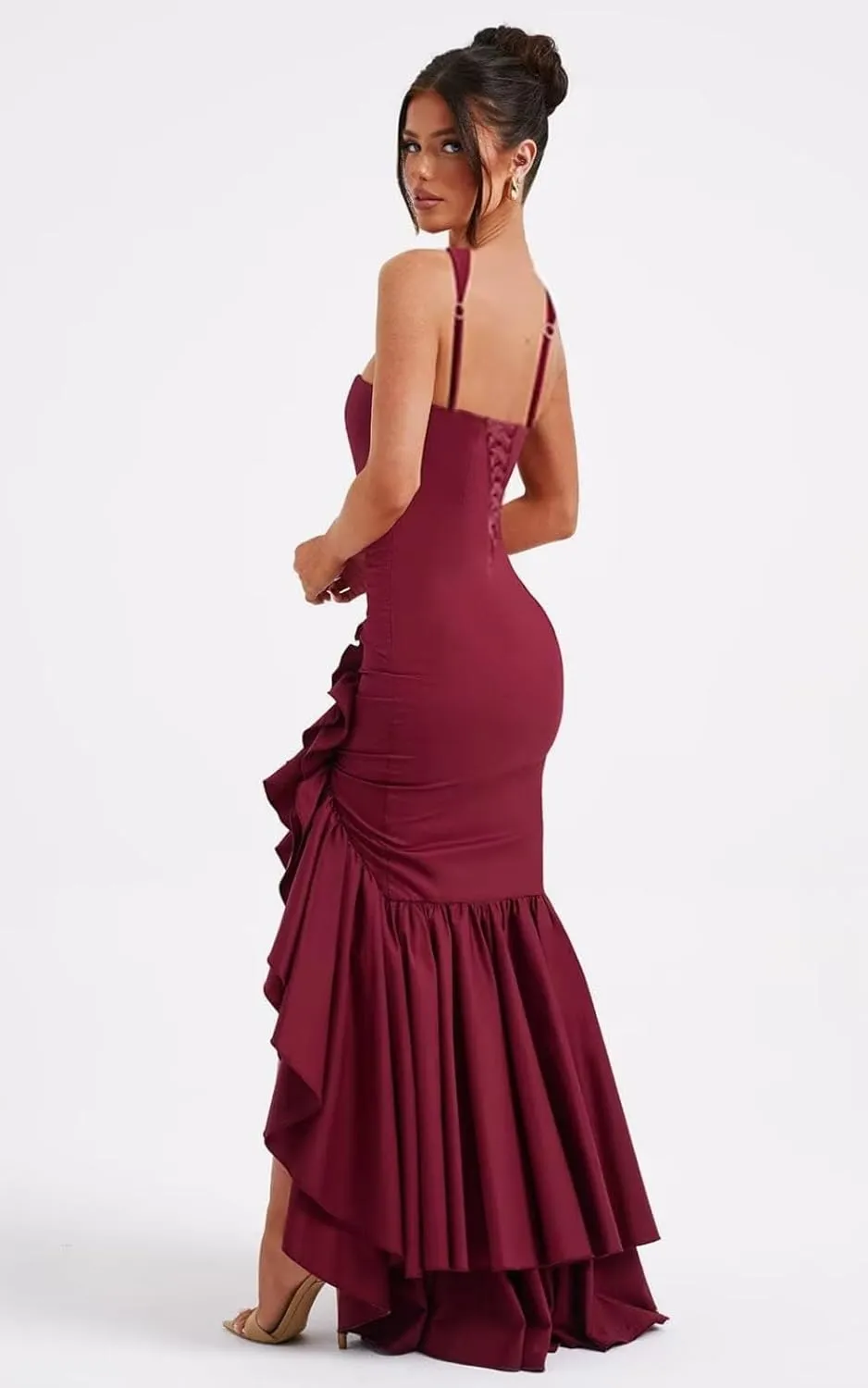 Womens Mermaid Ruffle Prom Dresses 2025 Long Bodycon Flowy Formal Evening Party Gown with Slit