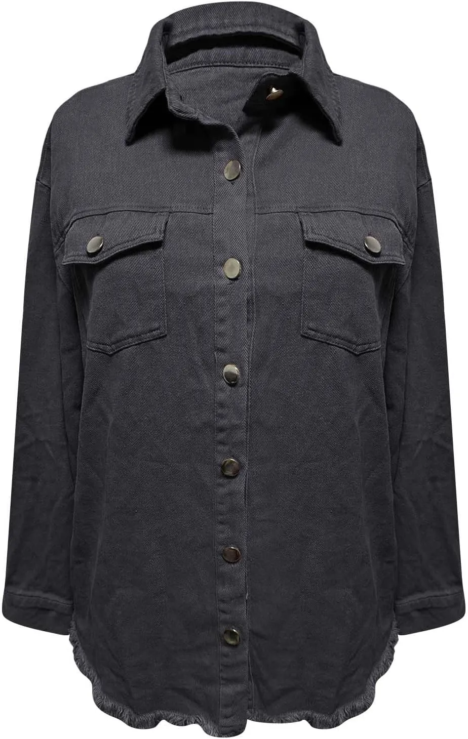 Womens Oversized Denim Jacket Lightweight Button Down Long Jean Jacket with Pockets Casual Distresse Jacket Coats