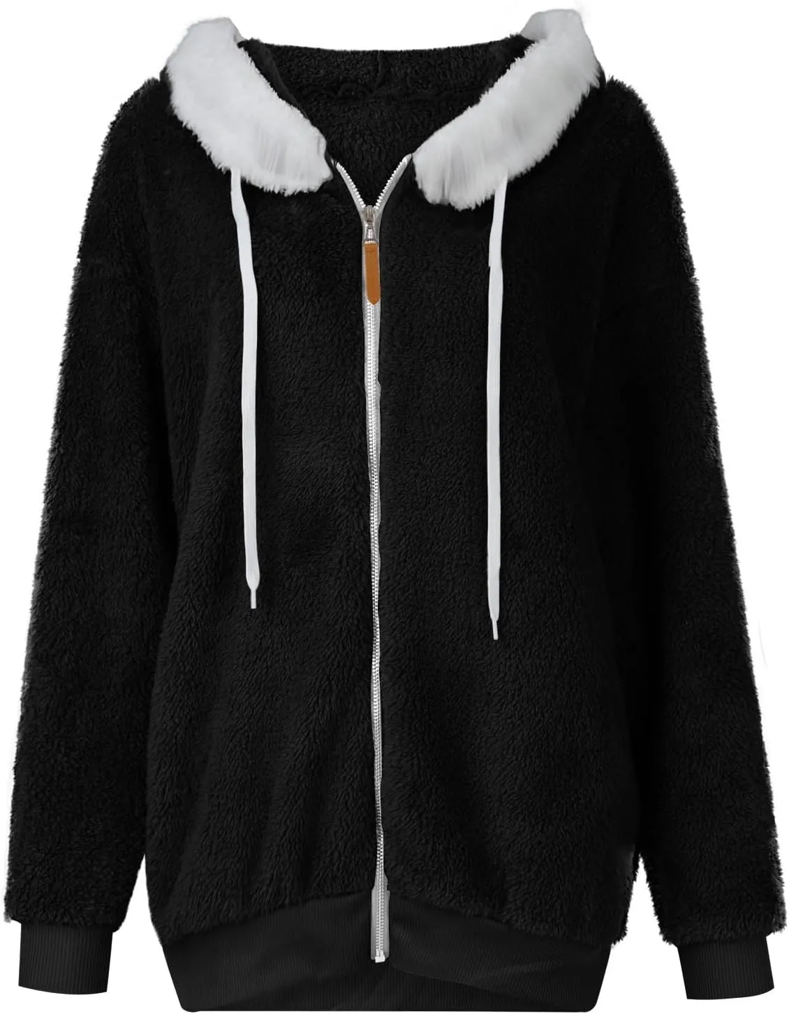 Womens Oversized Fleece Hoodie Sherpa Jacket Full Zip Up Fuzzy Hooded Coats Shaggy Warm Winter Outerwear with Pockets