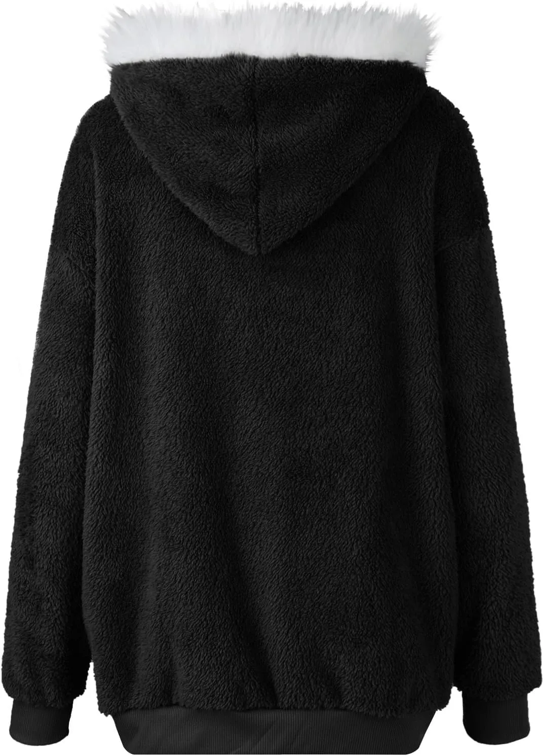 Womens Oversized Fleece Hoodie Sherpa Jacket Full Zip Up Fuzzy Hooded Coats Shaggy Warm Winter Outerwear with Pockets