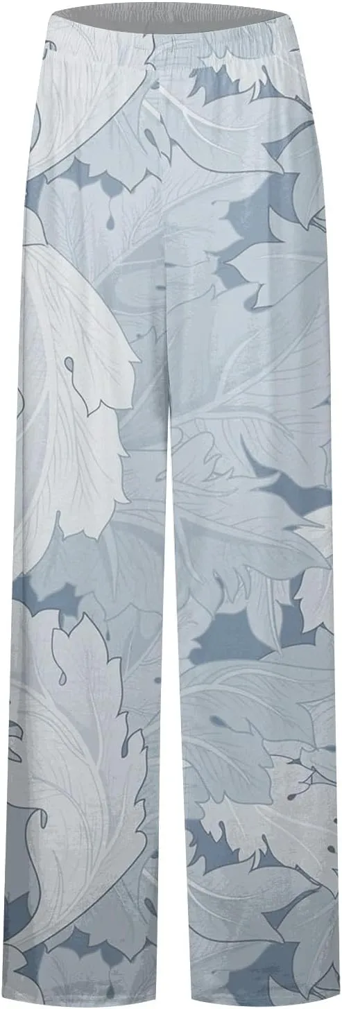 Women's Palazzo Pants Wide Leg High Waisted Lounge Casual Beach Boho Pants Elastic Drawstring Wide Leg Flowy Pants