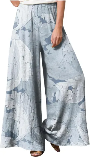 Women's Palazzo Pants Wide Leg High Waisted Lounge Casual Beach Boho Pants Elastic Drawstring Wide Leg Flowy Pants