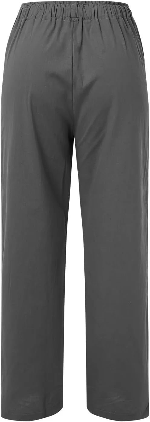 Women's Pants Summer Casual Plus Size Lightweight Straight Leg Drawstring Elastic Waist Loose Comfy Trousers with Pockets
