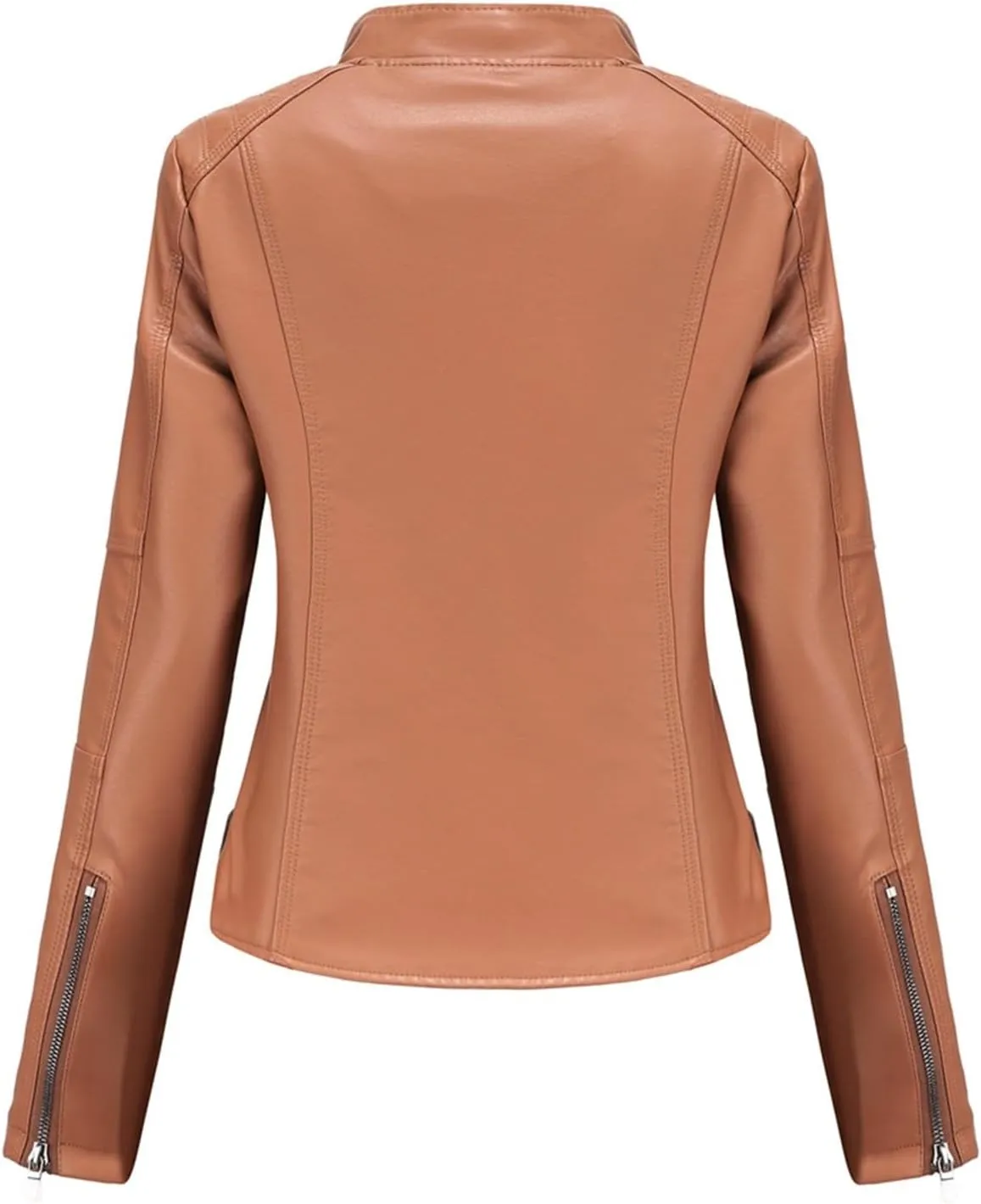 Women's Petite Casual Faux Leather Cropped Jacket Zip up Long Sleeve Moto Biker Coat, Faux Leather Jacket