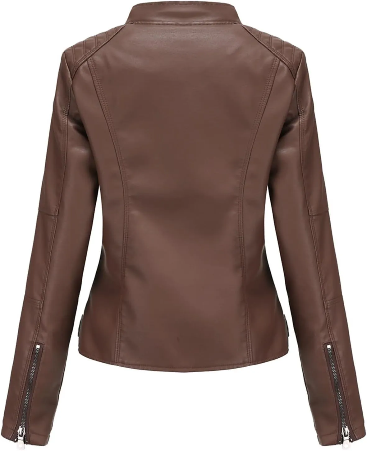 Women's Petite Casual Faux Leather Cropped Jacket Zip up Long Sleeve Moto Biker Coat, Faux Leather Jacket
