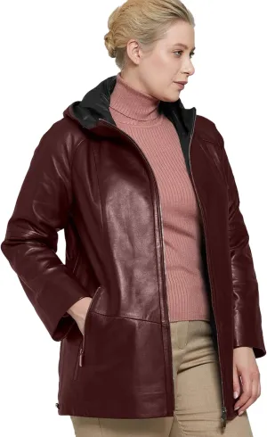 Womens Plus Size Soft Leather Jacket With Hoodie  Many Colors Real Sheepskin Hooded Leather Jacket