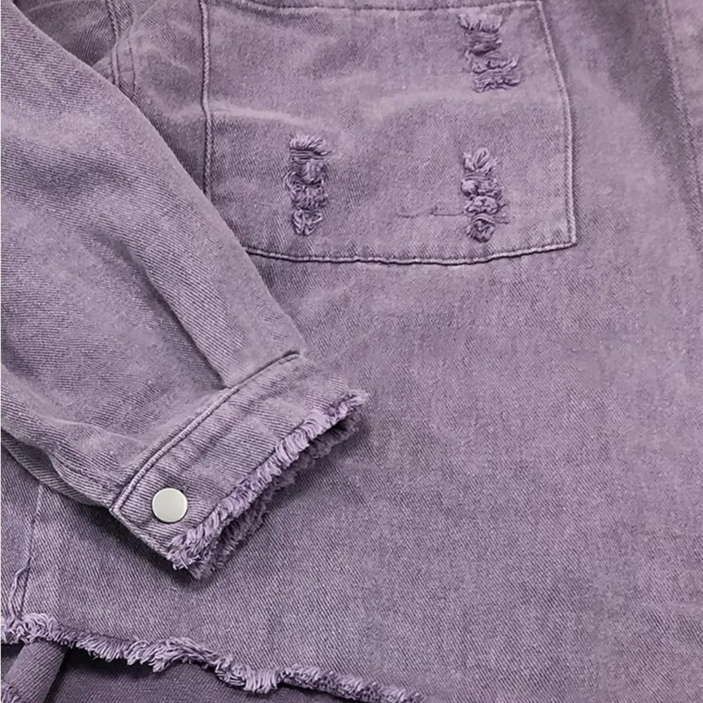 Women's Ripped Distressed Jean Jacket Vintage Oversized Frayed Washed Denim Jacket Boyfriend Western Shacket Coat