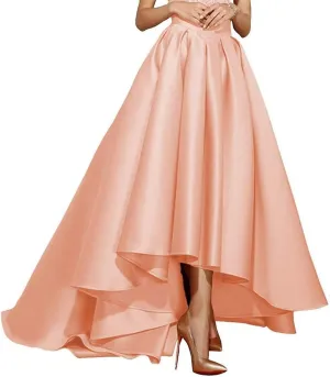 Womens Satin Dresses Pleated Skirts Maxi A Line High Waist Elegant Prom Gown
