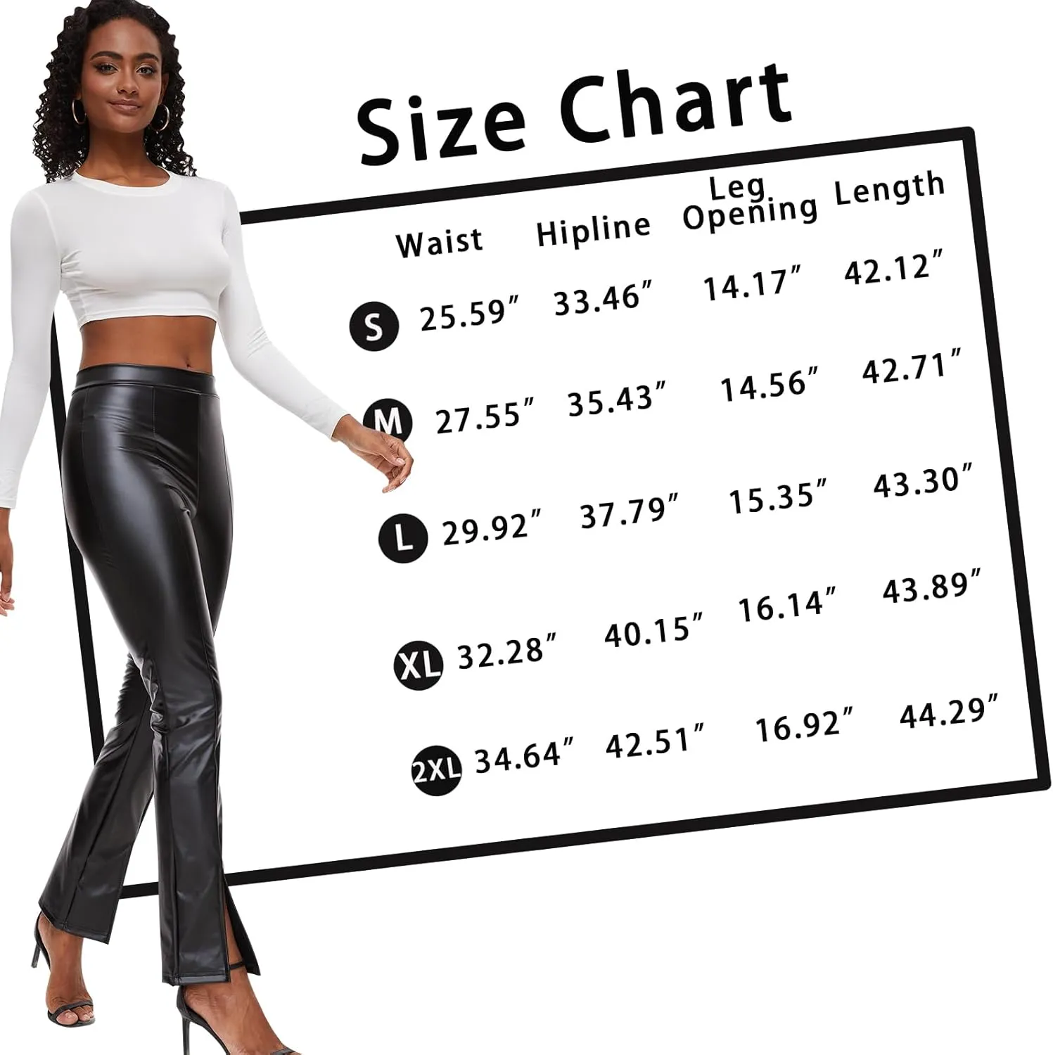 Womens Sexy Faux Leather High Waist Split Hem Flare Leg Pants Trousers