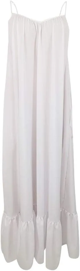 Womens Sexy Spaghetti Strap Sleeveless Ruched Ruffle Hem Bandage Oversized Summer Beach Loose Long Maxi Swing Dress