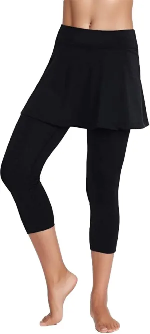 Women's Skirted Leggings Capri Skirt with Pockets Yoga Active Tights Pants Golf Tennis Workout Skort
