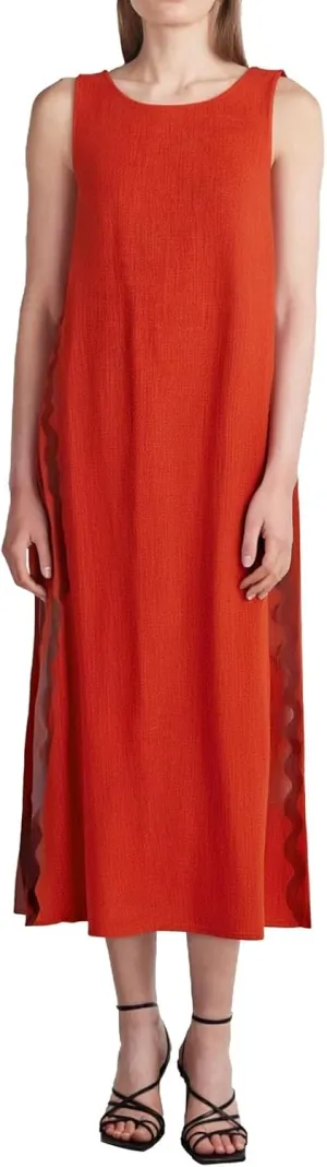 Women's Sleeveless Round Neck Solid Color Lace Slit Midi Dress Women Dresses Log