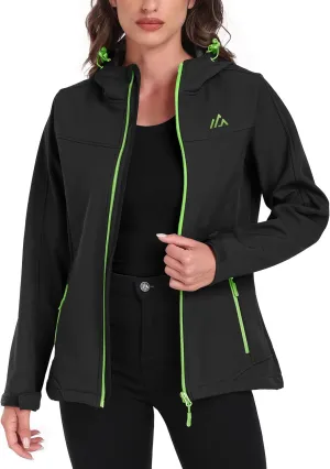 Women's Softshell Jacket Lightweight Fleece Lined Waterproof Coats Rain Jacket with Hood for Outdoor Hiking