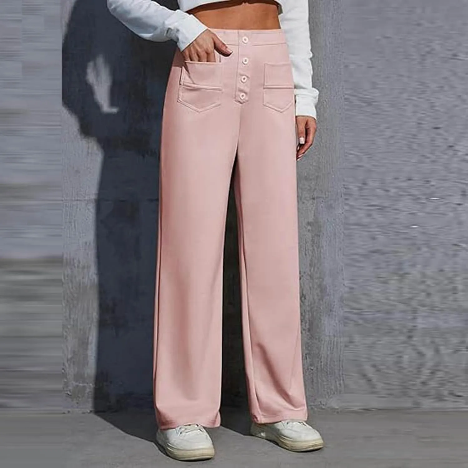 Women's Spring 2025 Dress Pants High Waist Straight Leg Pants Button Down Bottoms Work Pants Trousers with Pockets