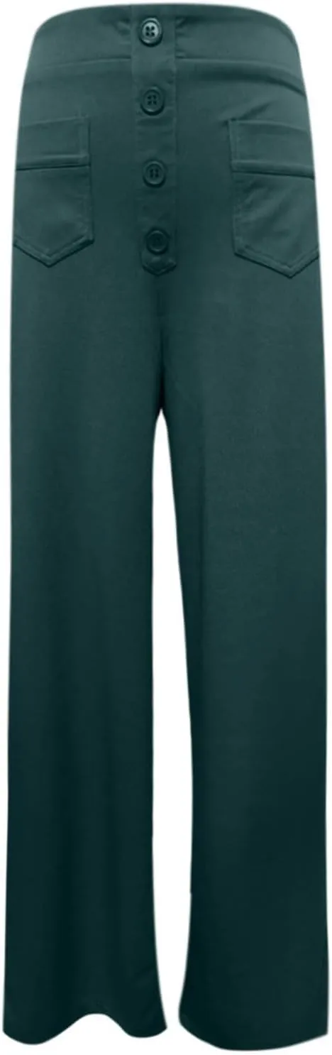 Women's Spring 2025 Dress Pants High Waist Straight Leg Pants Button Down Bottoms Work Pants Trousers with Pockets