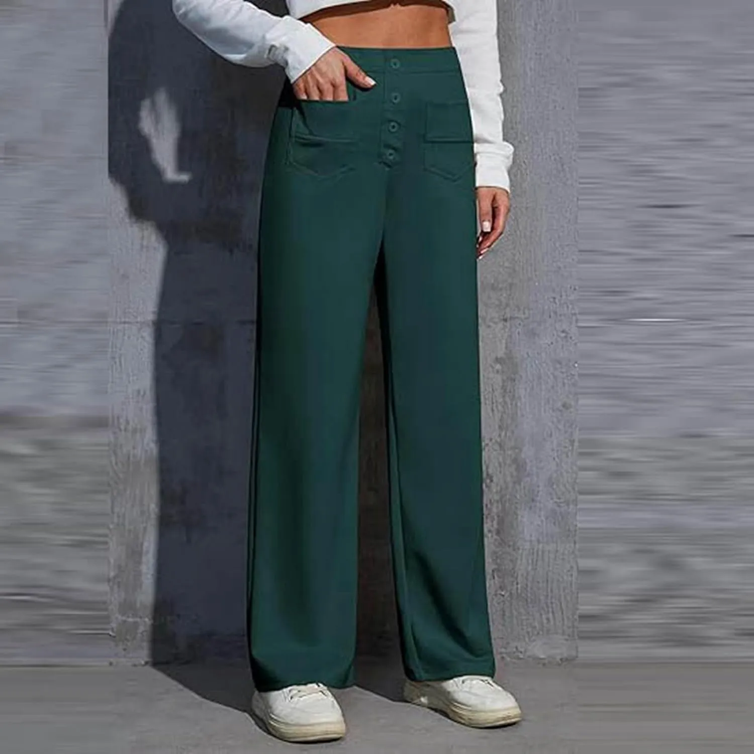 Women's Spring 2025 Dress Pants High Waist Straight Leg Pants Button Down Bottoms Work Pants Trousers with Pockets