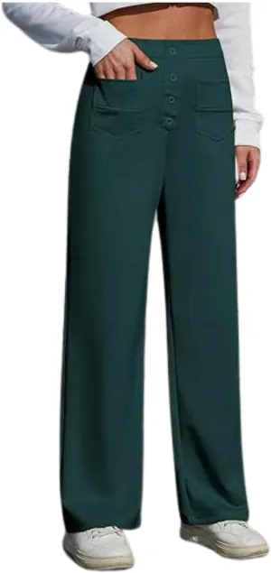 Women's Spring 2025 Dress Pants High Waist Straight Leg Pants Button Down Bottoms Work Pants Trousers with Pockets