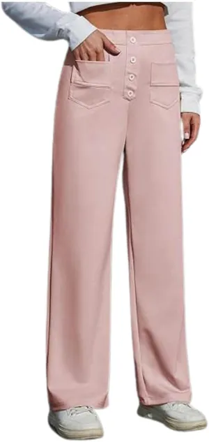 Women's Spring 2025 Dress Pants High Waist Straight Leg Pants Button Down Bottoms Work Pants Trousers with Pockets