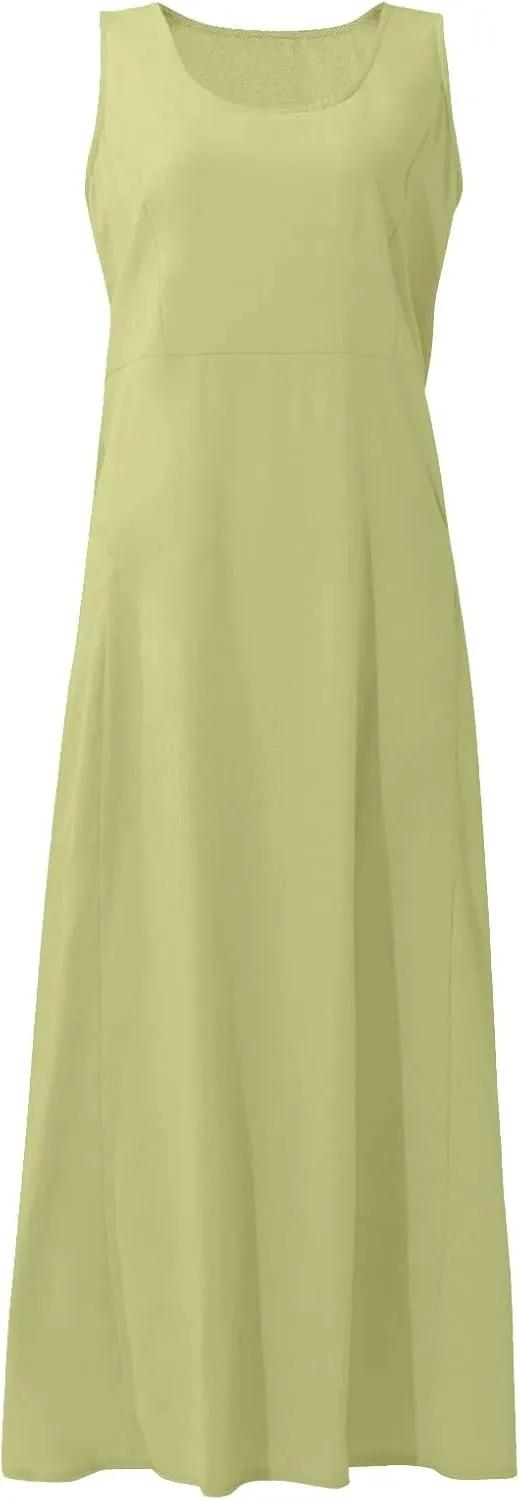 Women's Summer 2022 Casual Fashion Solid Cotton and Short Sleeve Medium Long Dress