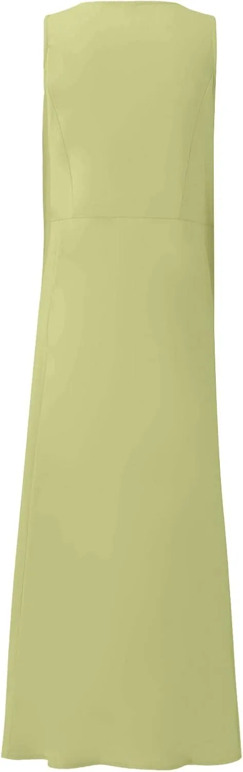 Women's Summer 2022 Casual Fashion Solid Cotton and Short Sleeve Medium Long Dress