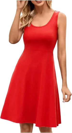 Women's Summer Beach Mini Dress Sleeveless Rockabilly Casual Dress Skater 2025 Trenty Tank Dresses