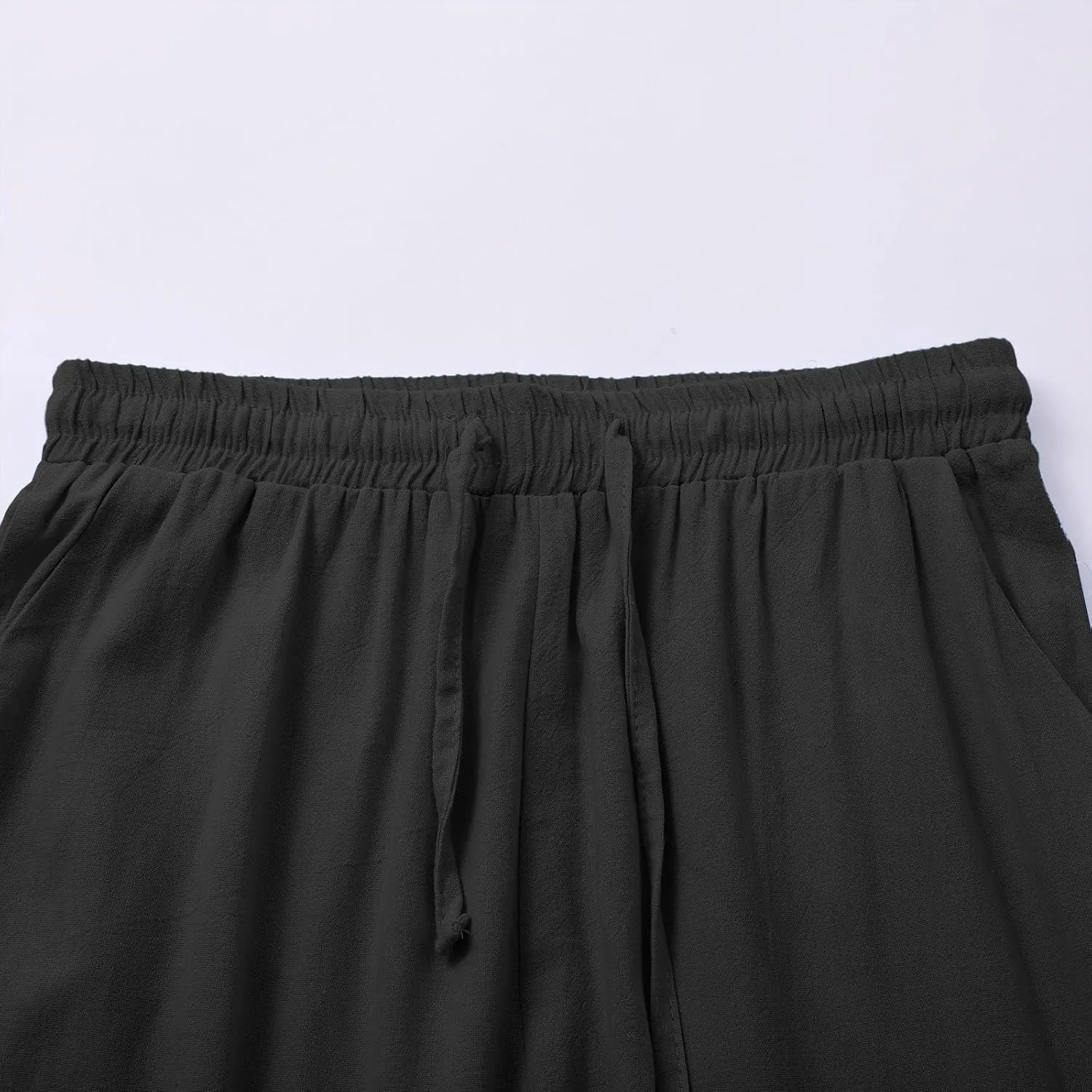 Women's Summer Cotton Linen Wide Leg Pants Drawstring high Waist Palazzo Flowy Beach Trousers