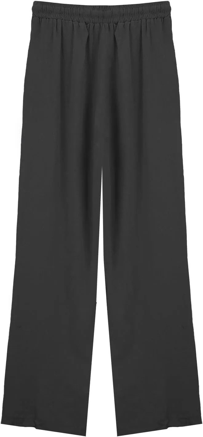 Women's Summer Cotton Linen Wide Leg Pants Drawstring high Waist Palazzo Flowy Beach Trousers