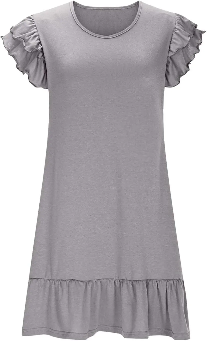 Women's Summer Dresses 2025 Ruffle Short Sleeve Smocked V Neck Casual Loose A-Line Swing Mini Dress Cocktail Sundress