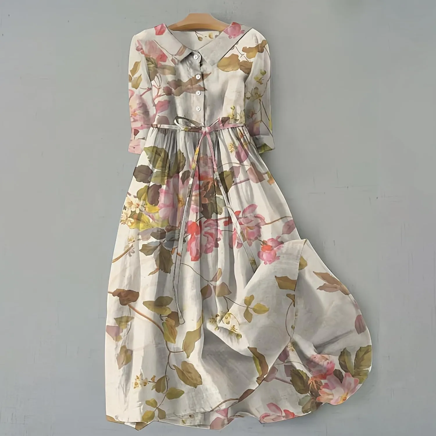 Womens Summer Dresses Boho Floral Lapel Neck Button Casual A-Line Lace-Up Dress Cruise Outfits 2024 Blue Dresses