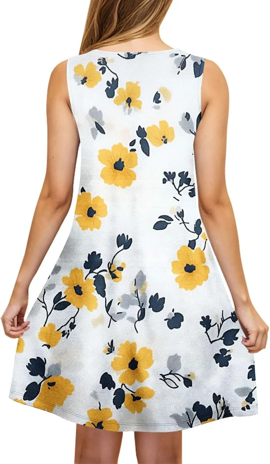 Womens Summer Dresses Casual Sleeveless Tshirt Sundress Loose Flowy Boho Floral Print Beach Cover Up Loose Tank Dress
