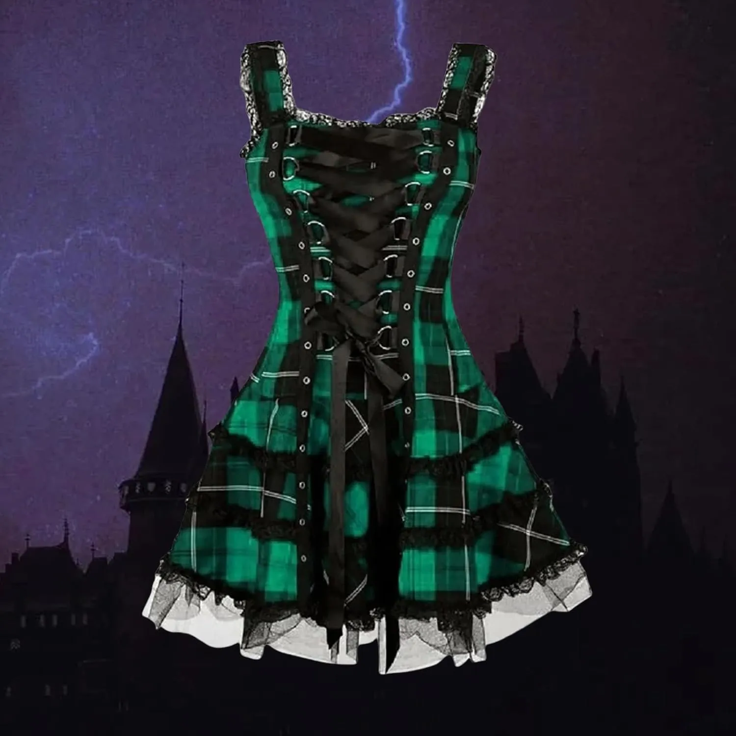 Womens Summer Dresses for Women Gothic Dress Mesh Plus-size Lace Strapless Gothic Clothes for Women Medieval Dress