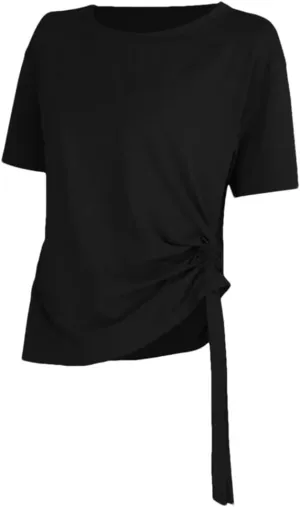 Women's Summer Loose Yoga Shirts Short Sleeves Crewneck Sport T-Shirts Bandage Quick Dry Fitness Tee Tops