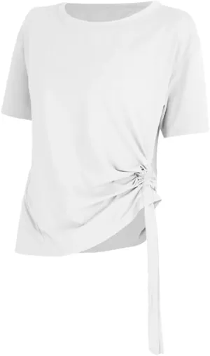 Women's Summer Loose Yoga Shirts Short Sleeves Crewneck Sport T-Shirts Bandage Quick Dry Fitness Tee Tops