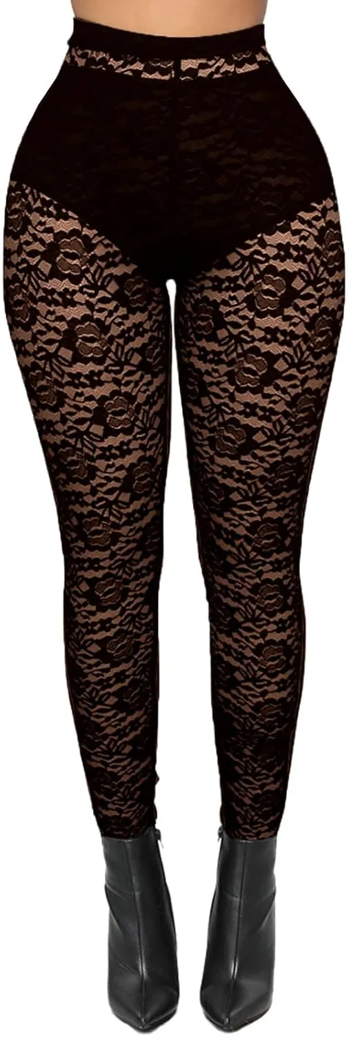 Women's Tie Dye Mesh Legging - High Waist Sheer Pantihose Long Pants Stretchy Tights Clubwear Closed Toe