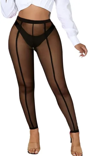 Women's Tie Dye Mesh Legging - High Waist Sheer Pantihose Long Pants Stretchy Tights Clubwear Closed Toe