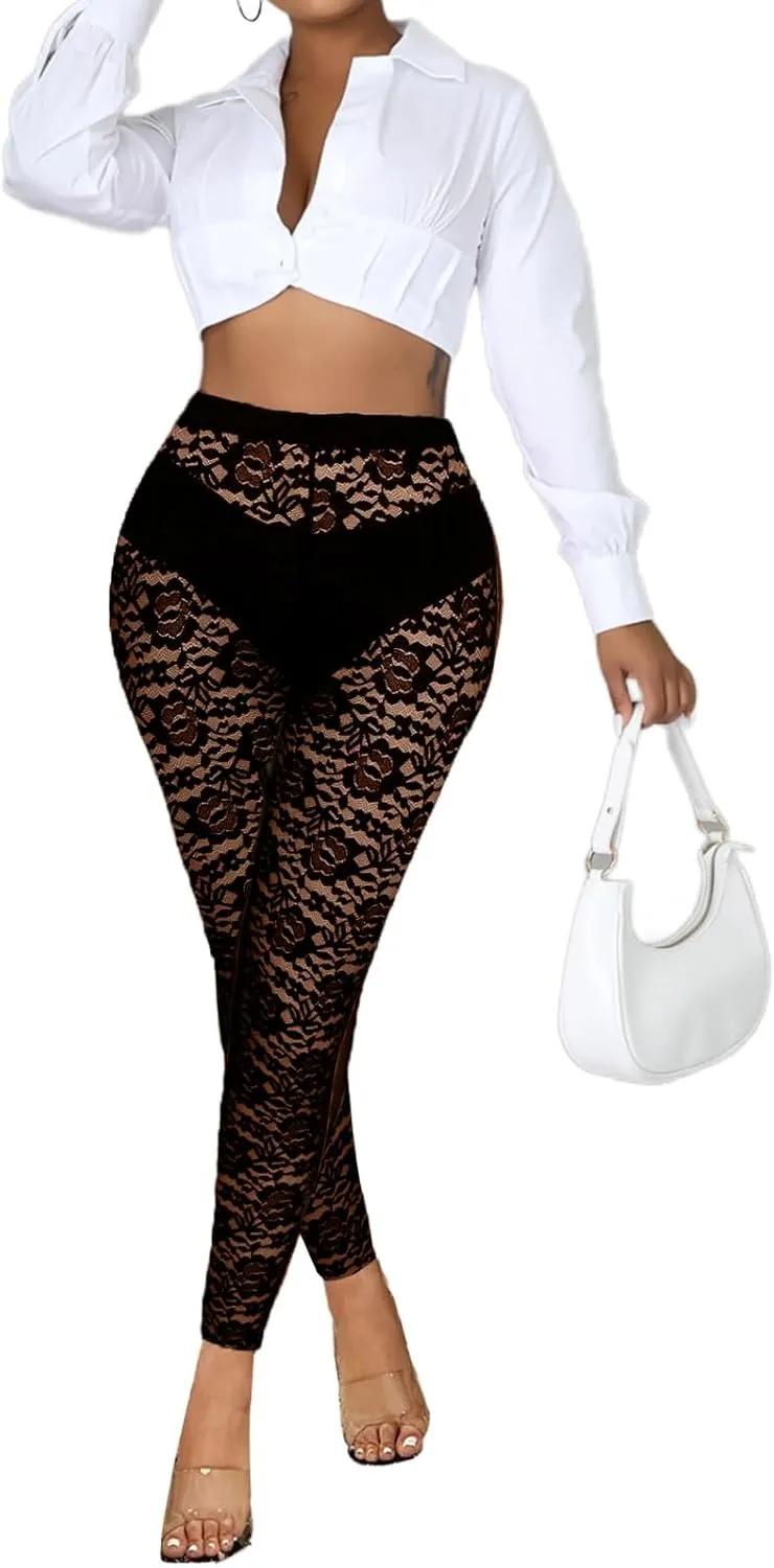Women's Tie Dye Mesh Legging - High Waist Sheer Pantihose Long Pants Stretchy Tights Clubwear Closed Toe
