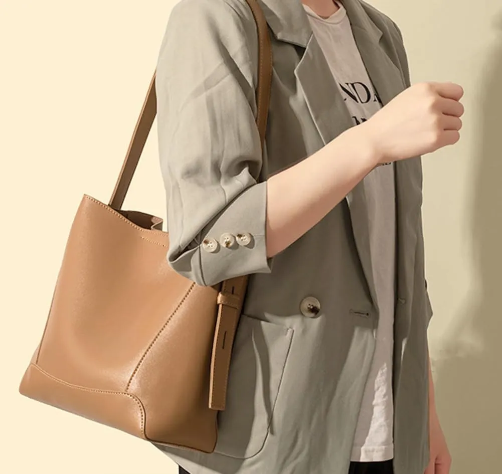 Women's Trendy Tote Bag Vegan Leather Shoulder Crossbody Purse Large Bucket Handbag Soft Top Handle Satchel