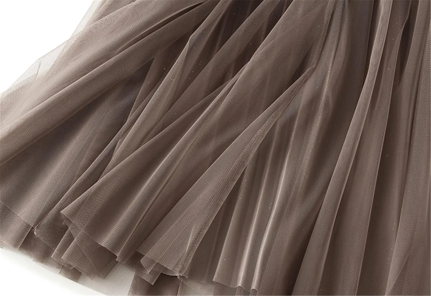 Women's Tulle Skirt Gradient Color Ruffles Pleated Midi Skirts Elastic Waist Maxi Skirt
